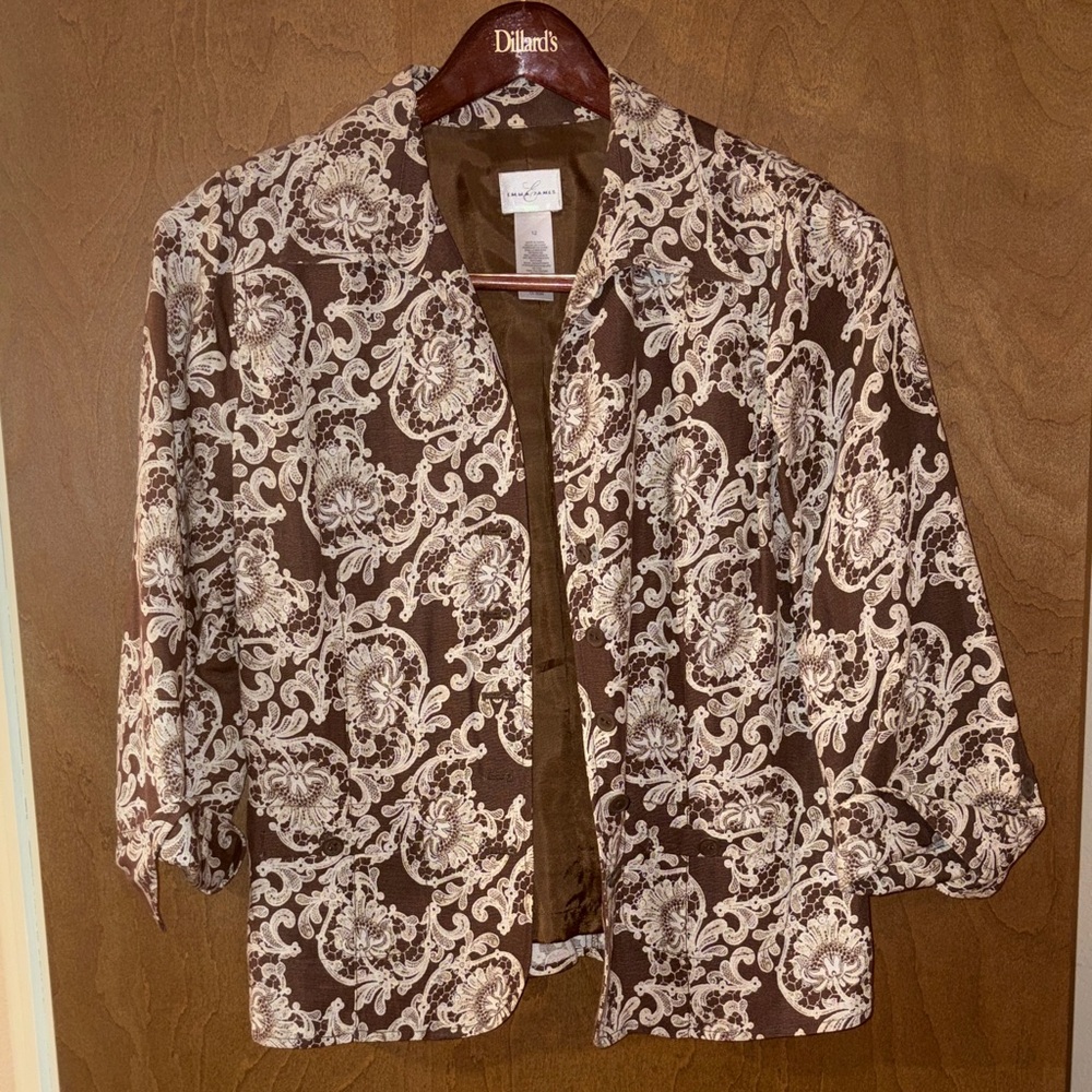 Emma James Chocolate and Ivory Patterned Blazer Size 12